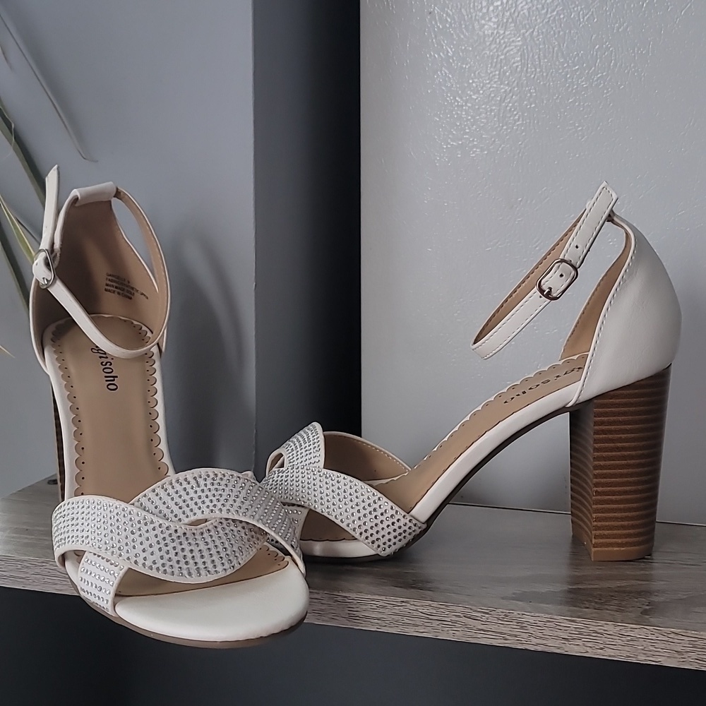 ZiGi Soho Ankle Strap Gracelle White Rhinestone Block Sandal - Picture 4 of 7
